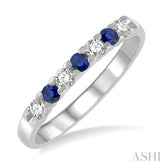2.3 MM Sapphire and 1/5 Ctw Round Cut Diamond Precious Wedding Band in 14K White Gold